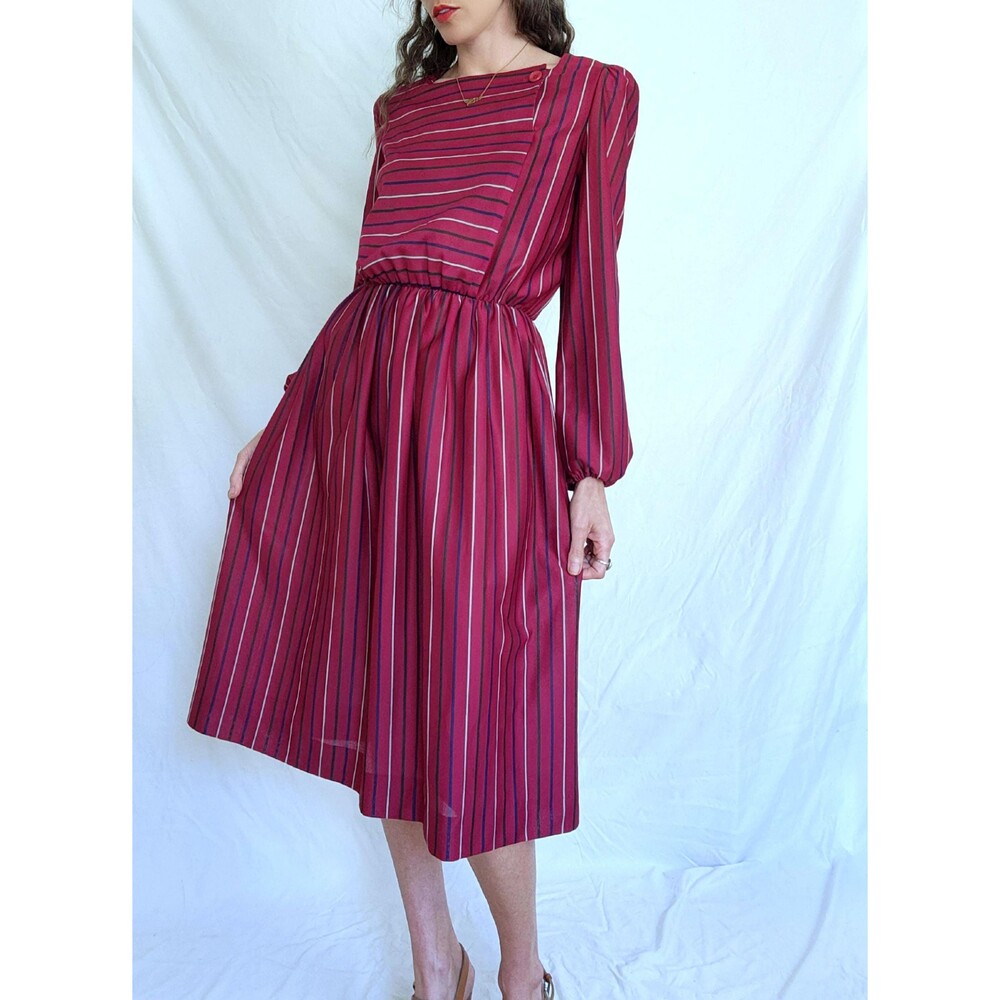 Vintage 1970s Striped Long Sleeve Midi Mod Dress: Toni Todd, Womens Small